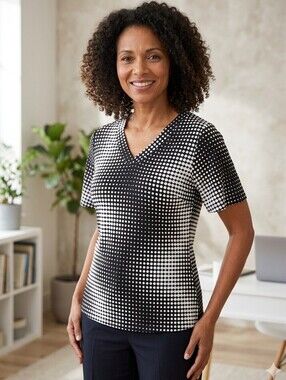 FORGET ME NOT Geometric Polka Dot V Neck Top, Size XL